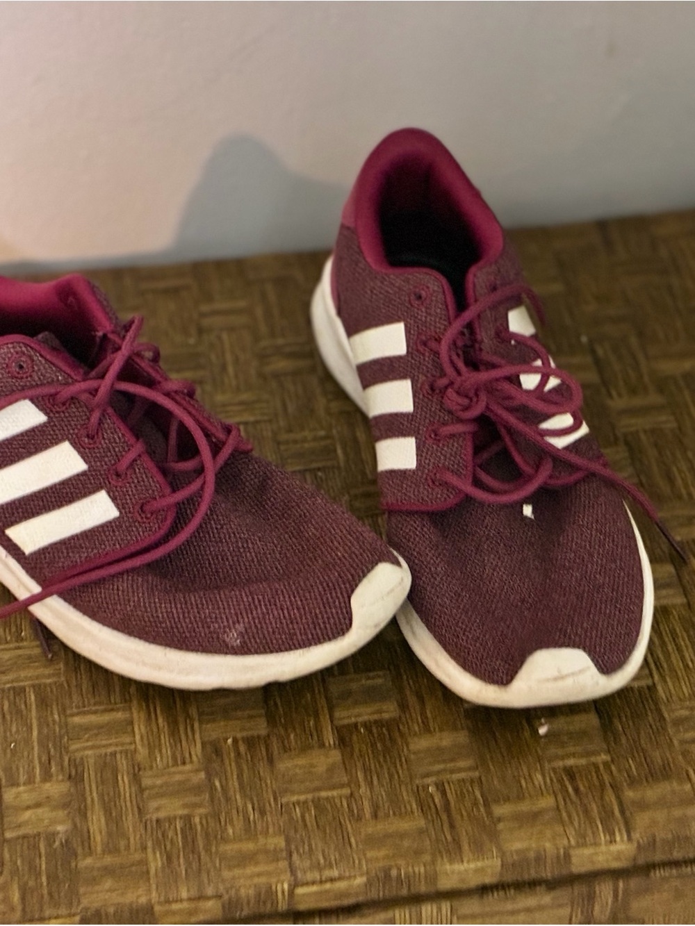 Adidas Woman’s Maroon Lace-Up Sneakers with White Stripes